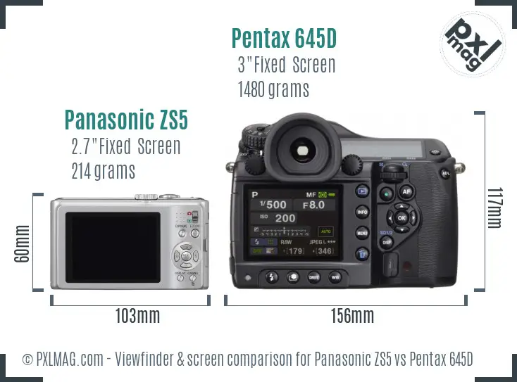 Panasonic ZS5 vs Pentax 645D Screen and Viewfinder comparison
