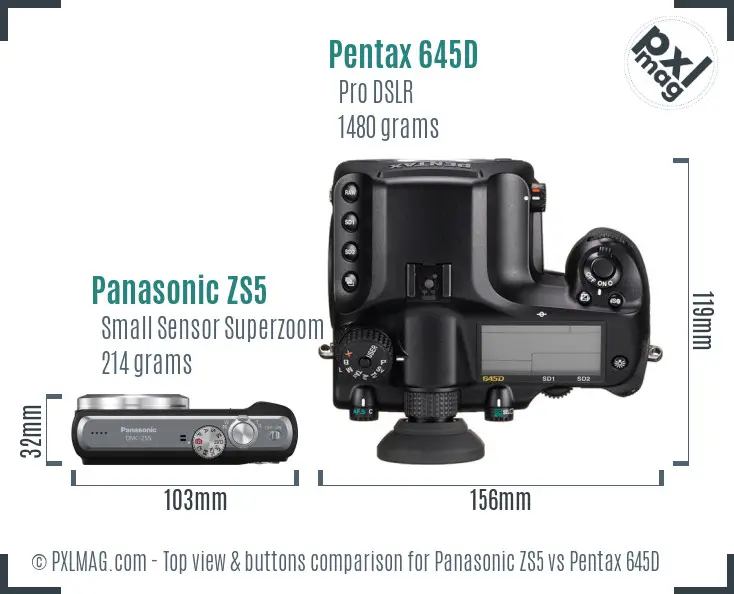Panasonic ZS5 vs Pentax 645D top view buttons comparison
