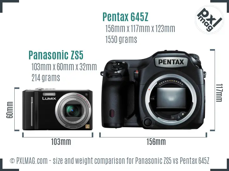 Panasonic ZS5 vs Pentax 645Z size comparison