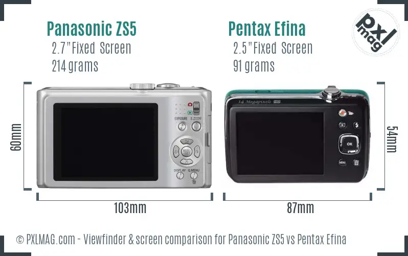 Panasonic ZS5 vs Pentax Efina Screen and Viewfinder comparison