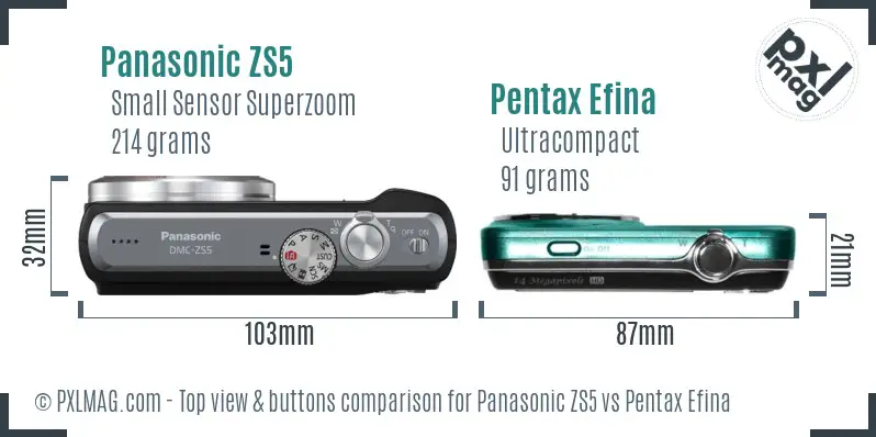 Panasonic ZS5 vs Pentax Efina top view buttons comparison