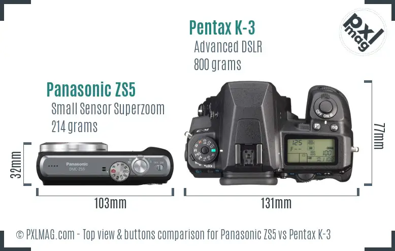 Panasonic ZS5 vs Pentax K-3 top view buttons comparison