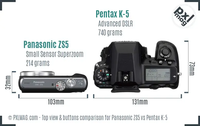 Panasonic ZS5 vs Pentax K-5 top view buttons comparison