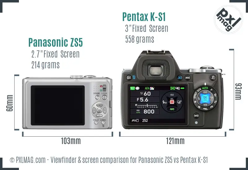 Panasonic ZS5 vs Pentax K-S1 Screen and Viewfinder comparison
