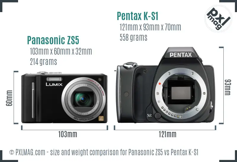 Panasonic ZS5 vs Pentax K-S1 size comparison