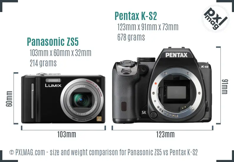 Panasonic ZS5 vs Pentax K-S2 size comparison
