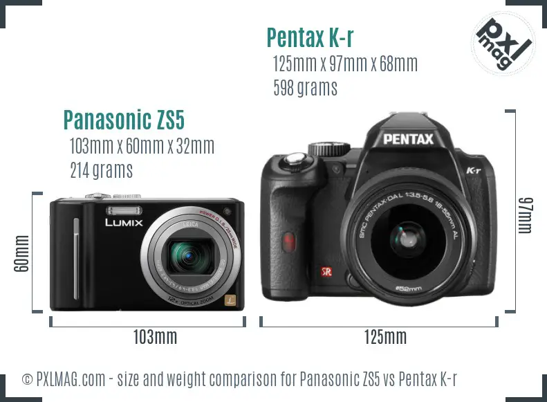Panasonic ZS5 vs Pentax K-r size comparison