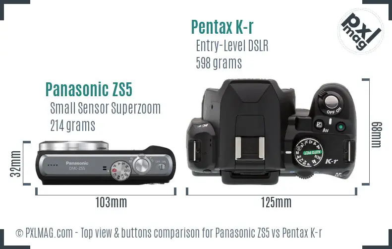 Panasonic ZS5 vs Pentax K-r top view buttons comparison