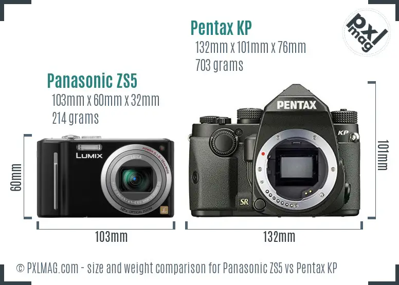Panasonic ZS5 vs Pentax KP size comparison