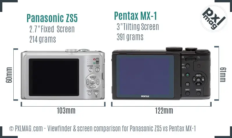 Panasonic ZS5 vs Pentax MX-1 Screen and Viewfinder comparison