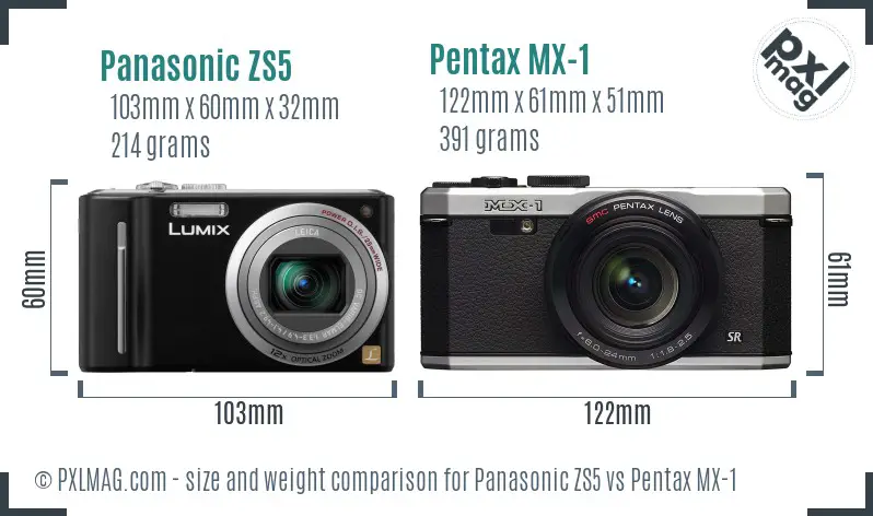 Panasonic ZS5 vs Pentax MX-1 size comparison