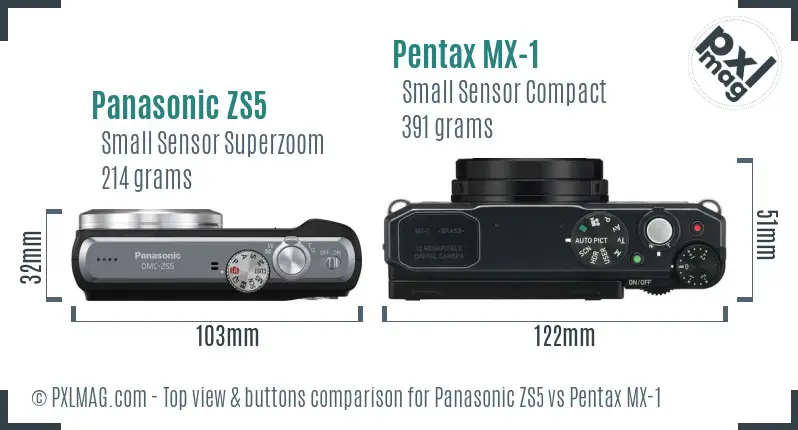 Panasonic ZS5 vs Pentax MX-1 top view buttons comparison