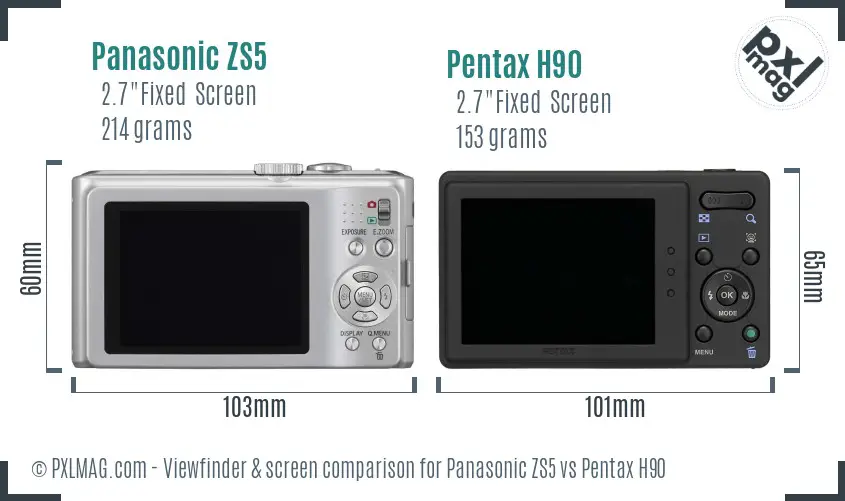 Panasonic ZS5 vs Pentax H90 Screen and Viewfinder comparison