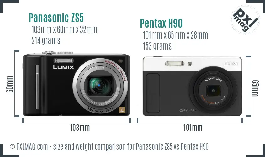 Panasonic ZS5 vs Pentax H90 size comparison