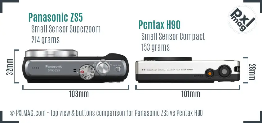 Panasonic ZS5 vs Pentax H90 top view buttons comparison