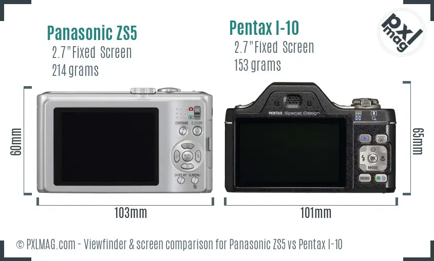 Panasonic ZS5 vs Pentax I-10 Screen and Viewfinder comparison