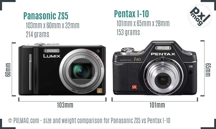 Panasonic ZS5 vs Pentax I-10 size comparison