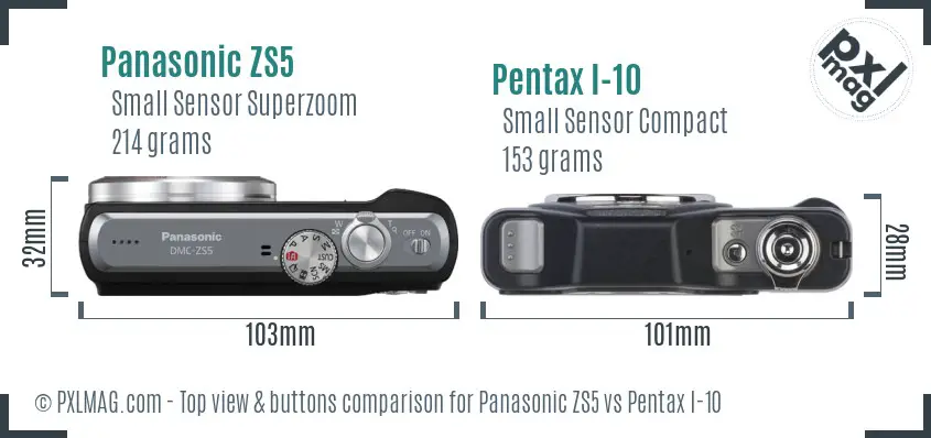 Panasonic ZS5 vs Pentax I-10 top view buttons comparison