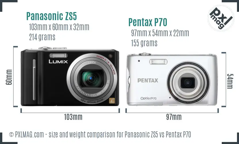 Panasonic ZS5 vs Pentax P70 size comparison