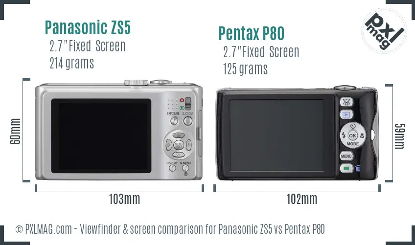 Panasonic ZS5 vs Pentax P80 Screen and Viewfinder comparison