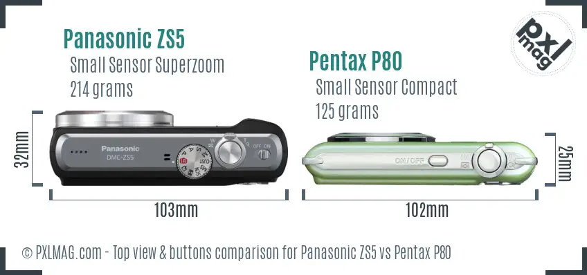 Panasonic ZS5 vs Pentax P80 top view buttons comparison