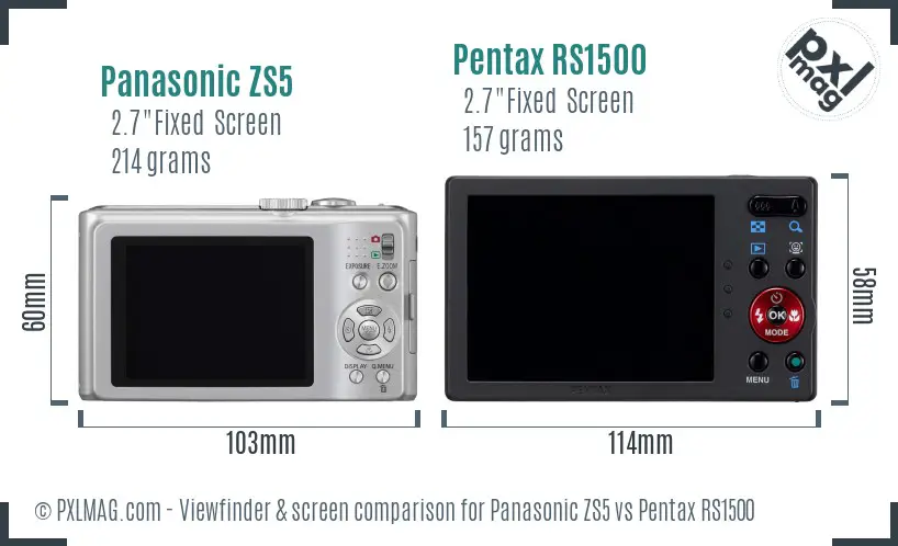 Panasonic ZS5 vs Pentax RS1500 Screen and Viewfinder comparison