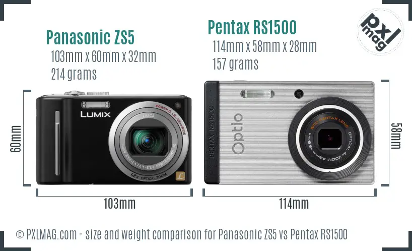 Panasonic ZS5 vs Pentax RS1500 size comparison