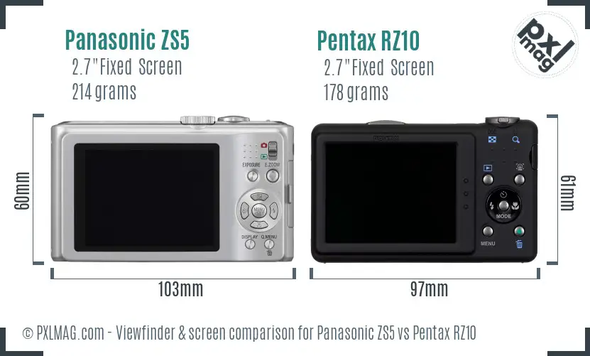 Panasonic ZS5 vs Pentax RZ10 Screen and Viewfinder comparison