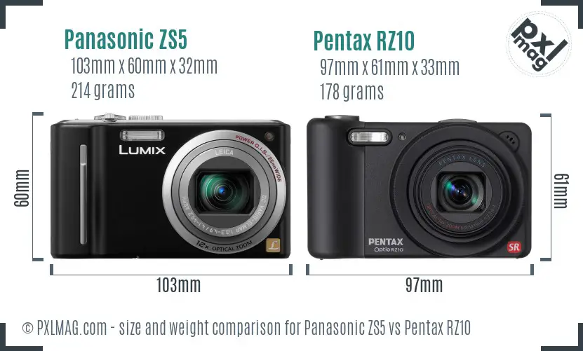 Panasonic ZS5 vs Pentax RZ10 size comparison