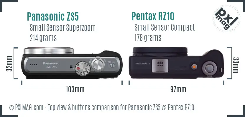 Panasonic ZS5 vs Pentax RZ10 top view buttons comparison