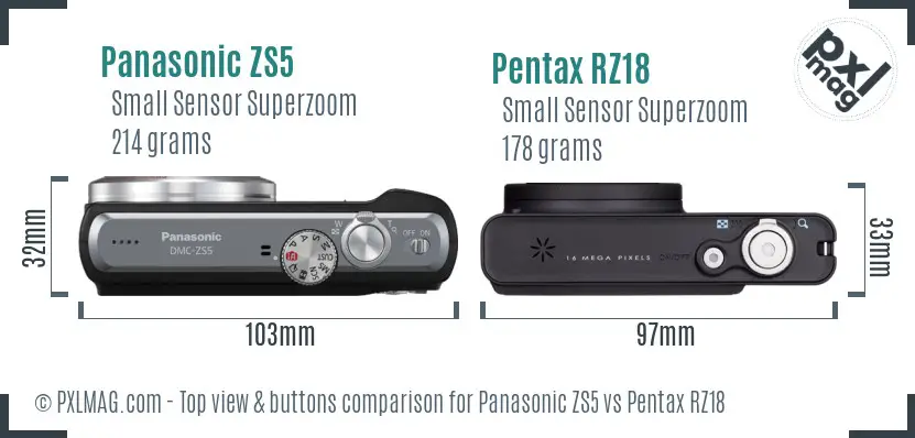 Panasonic ZS5 vs Pentax RZ18 top view buttons comparison