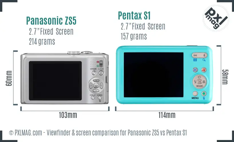 Panasonic ZS5 vs Pentax S1 Screen and Viewfinder comparison