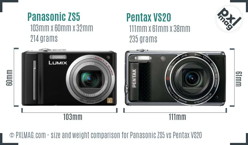Panasonic ZS5 vs Pentax VS20 size comparison