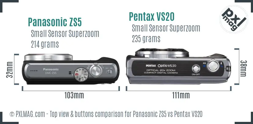 Panasonic ZS5 vs Pentax VS20 top view buttons comparison