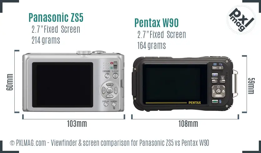 Panasonic ZS5 vs Pentax W90 Screen and Viewfinder comparison