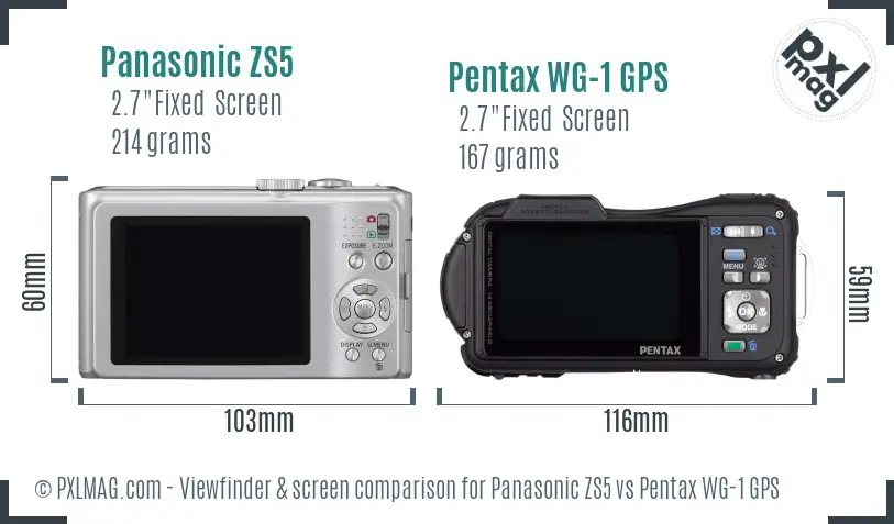 Panasonic ZS5 vs Pentax WG-1 GPS Screen and Viewfinder comparison