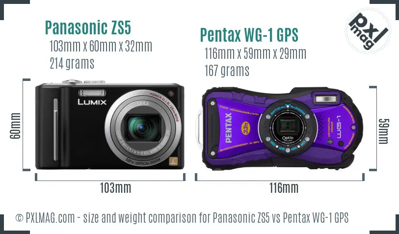 Panasonic ZS5 vs Pentax WG-1 GPS size comparison