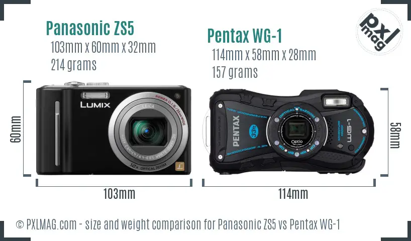 Panasonic ZS5 vs Pentax WG-1 size comparison