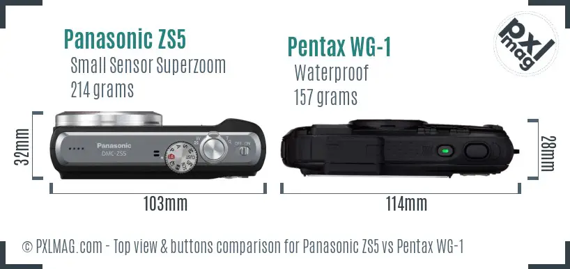 Panasonic ZS5 vs Pentax WG-1 top view buttons comparison