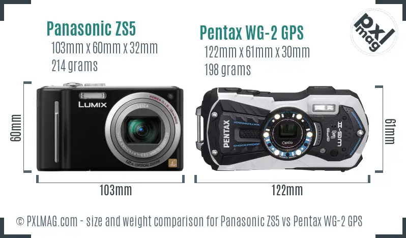 Panasonic ZS5 vs Pentax WG-2 GPS size comparison