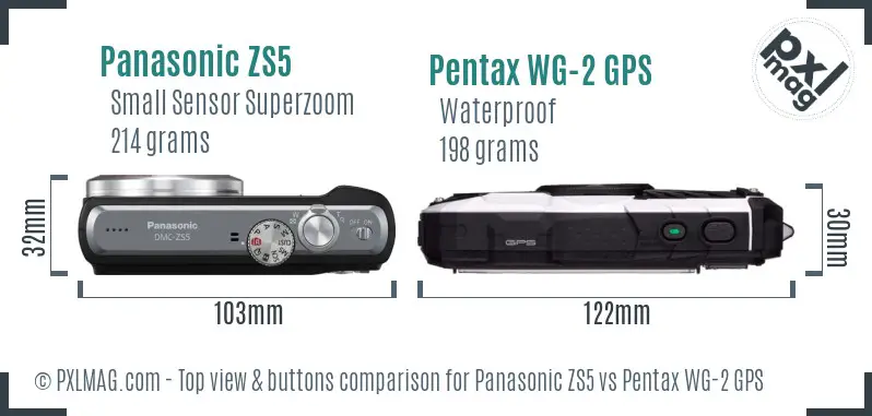 Panasonic ZS5 vs Pentax WG-2 GPS top view buttons comparison