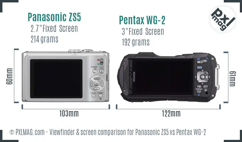 Panasonic ZS5 vs Pentax WG-2 Screen and Viewfinder comparison