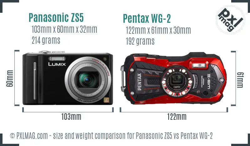 Panasonic ZS5 vs Pentax WG-2 size comparison