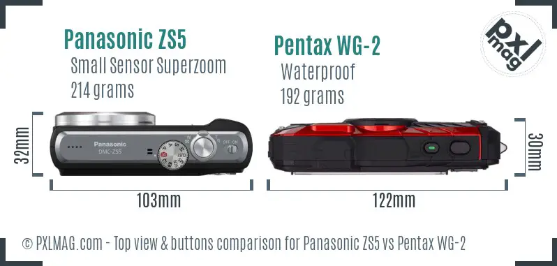Panasonic ZS5 vs Pentax WG-2 top view buttons comparison