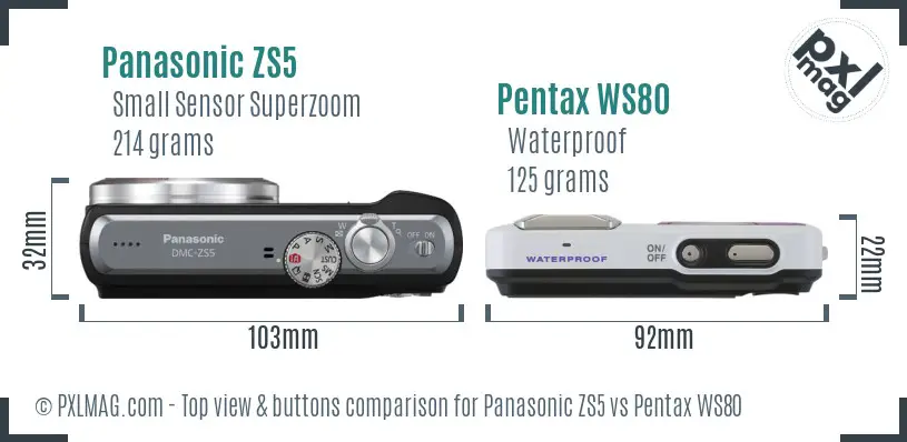 Panasonic ZS5 vs Pentax WS80 top view buttons comparison