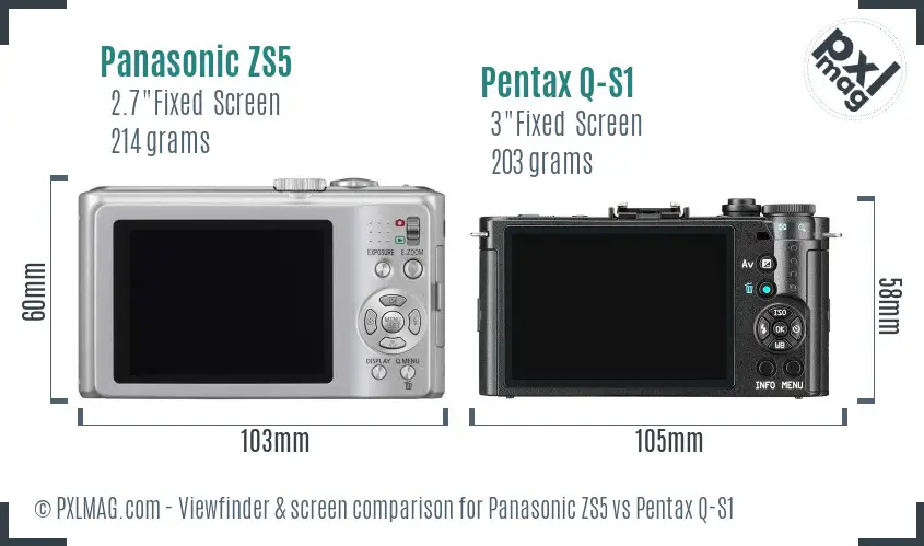 Panasonic ZS5 vs Pentax Q-S1 Screen and Viewfinder comparison