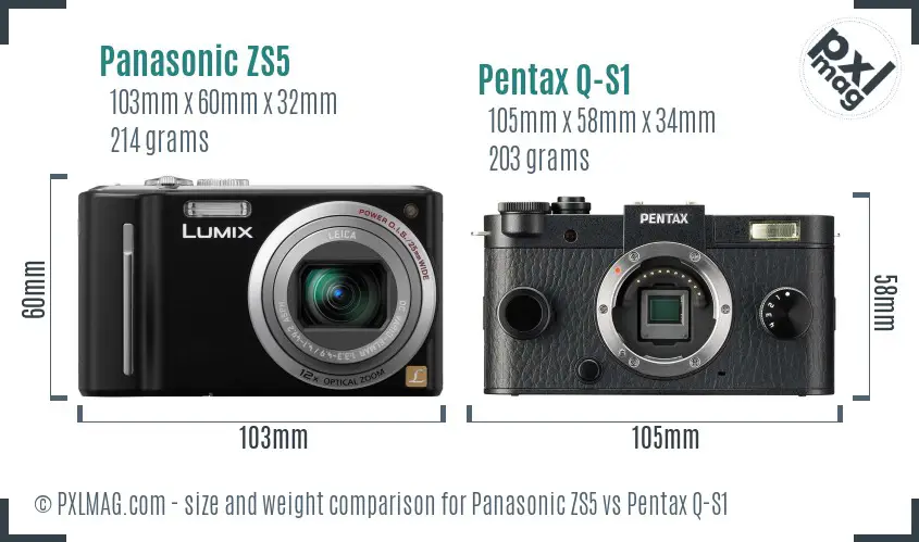 Panasonic ZS5 vs Pentax Q-S1 size comparison