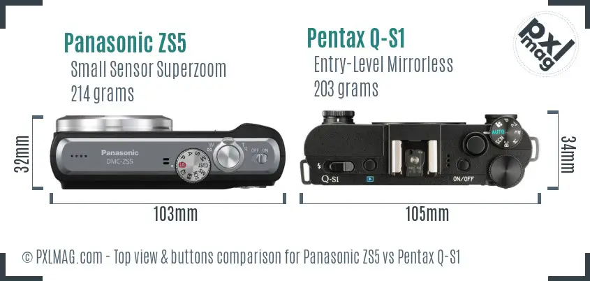 Panasonic ZS5 vs Pentax Q-S1 top view buttons comparison