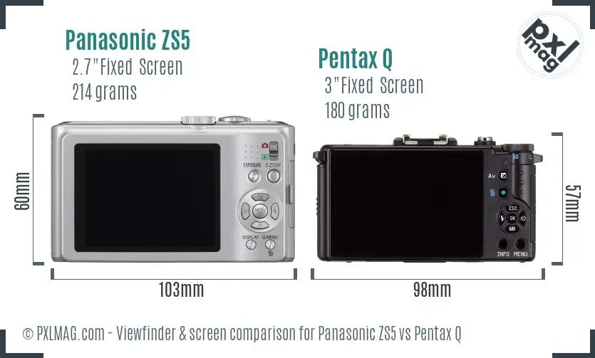 Panasonic ZS5 vs Pentax Q Screen and Viewfinder comparison