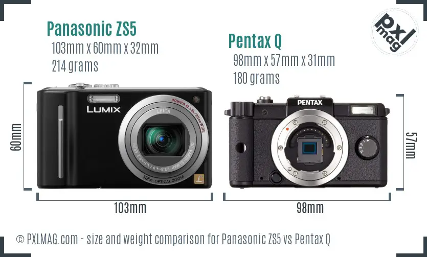 Panasonic ZS5 vs Pentax Q size comparison